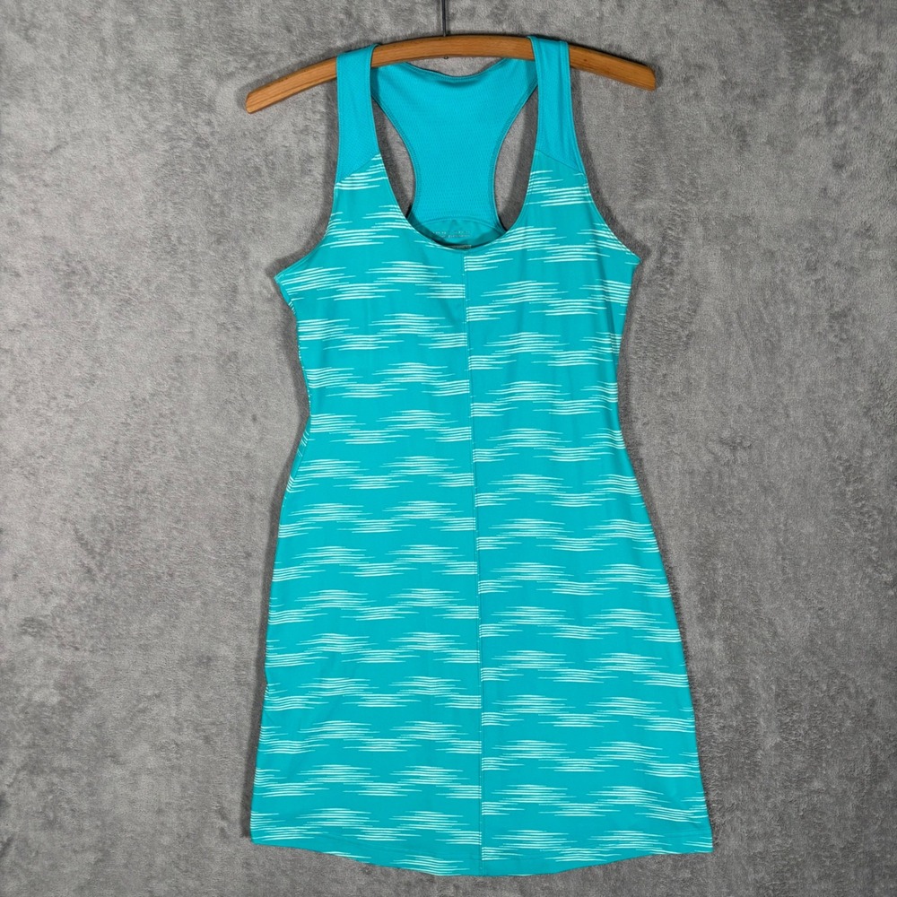 Columbia Omni-Wick Teal Blue Striped Racerback Active Tennis Dress Womens Small